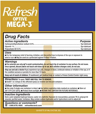 Refresh Optive Mega 3 Lubricant Eye Drops Preservative Free 0.01 Fl 60 Count